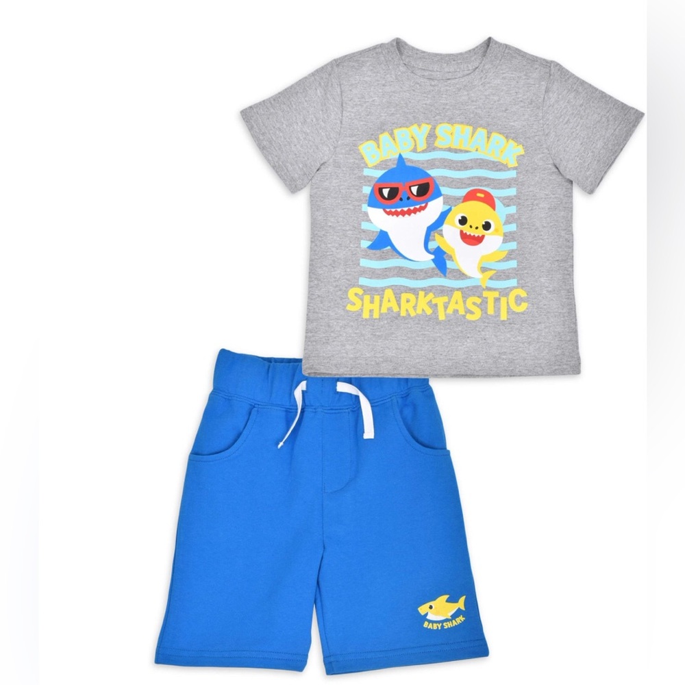 280. Baby Shark Baby Boy Short Sleeve T-Shirt & Knit Shorts Outfit Set